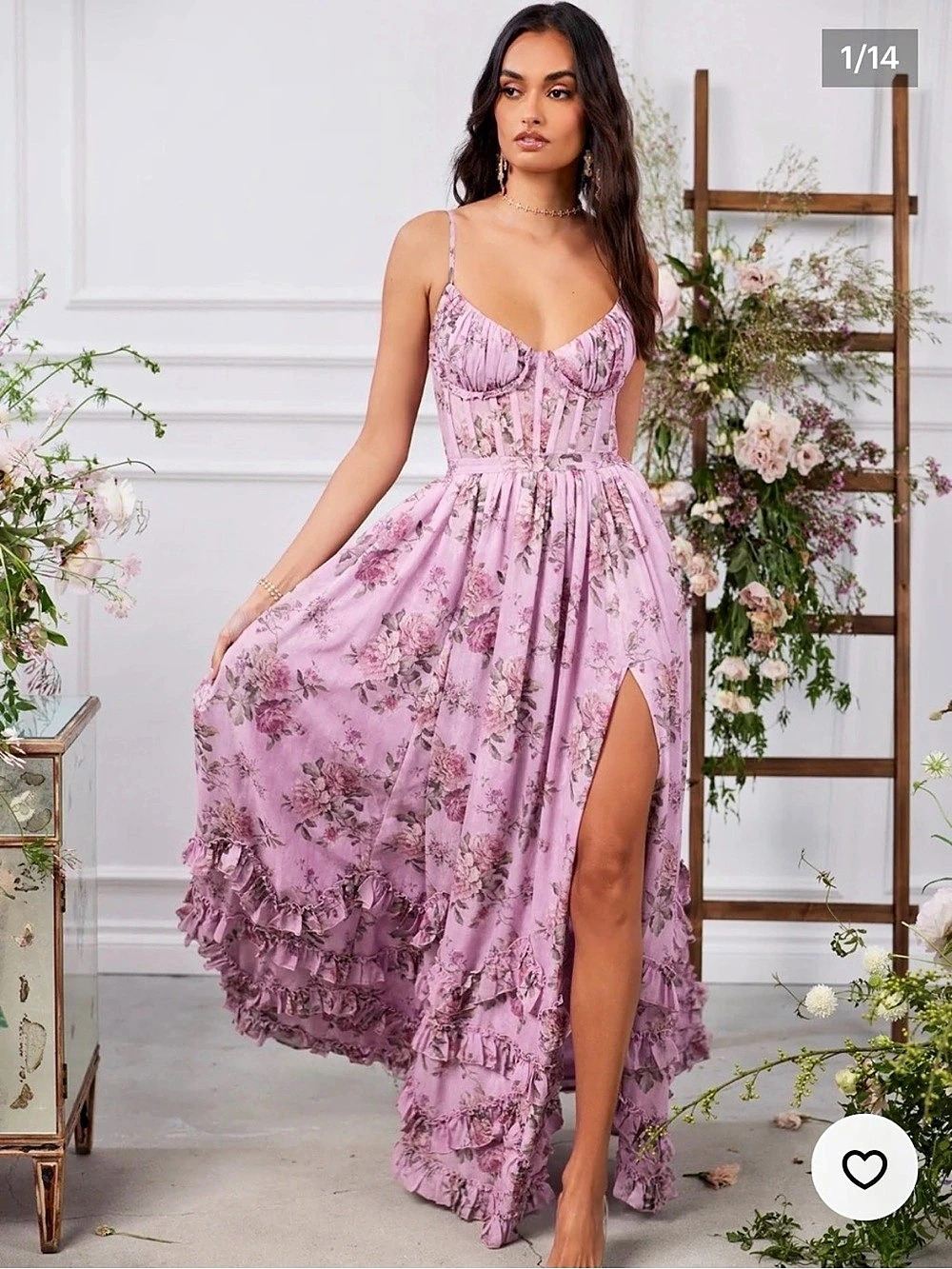 V. Chapman The Carmen Dress in Lilac Tapestry Rose Size 4